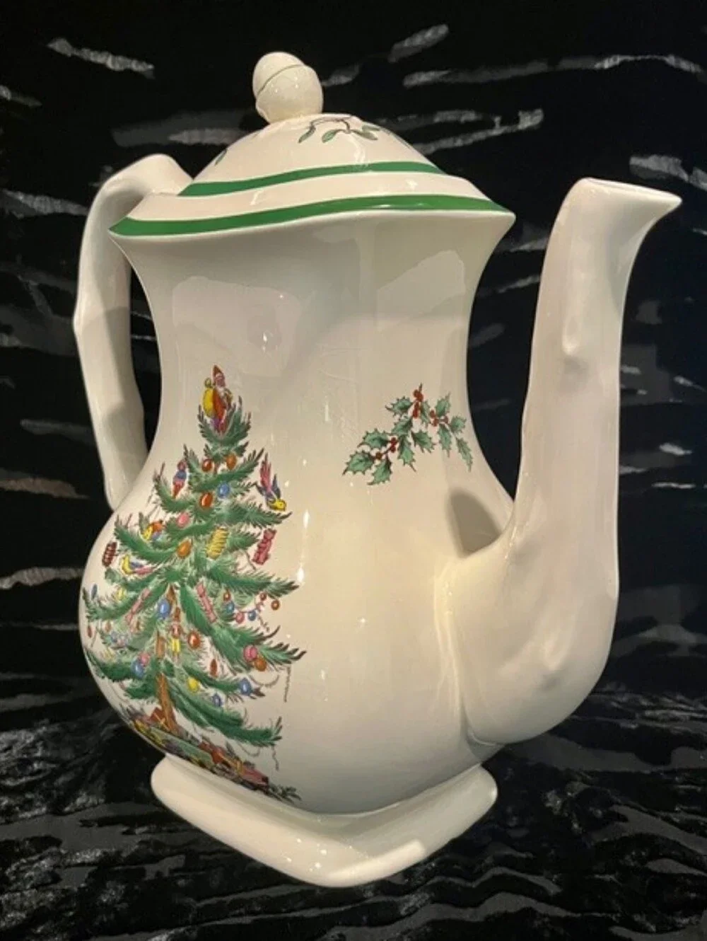 Vintage Pre-1976 Spode Christmas Tree Imperialware Coffee Pot with Acorn Lid